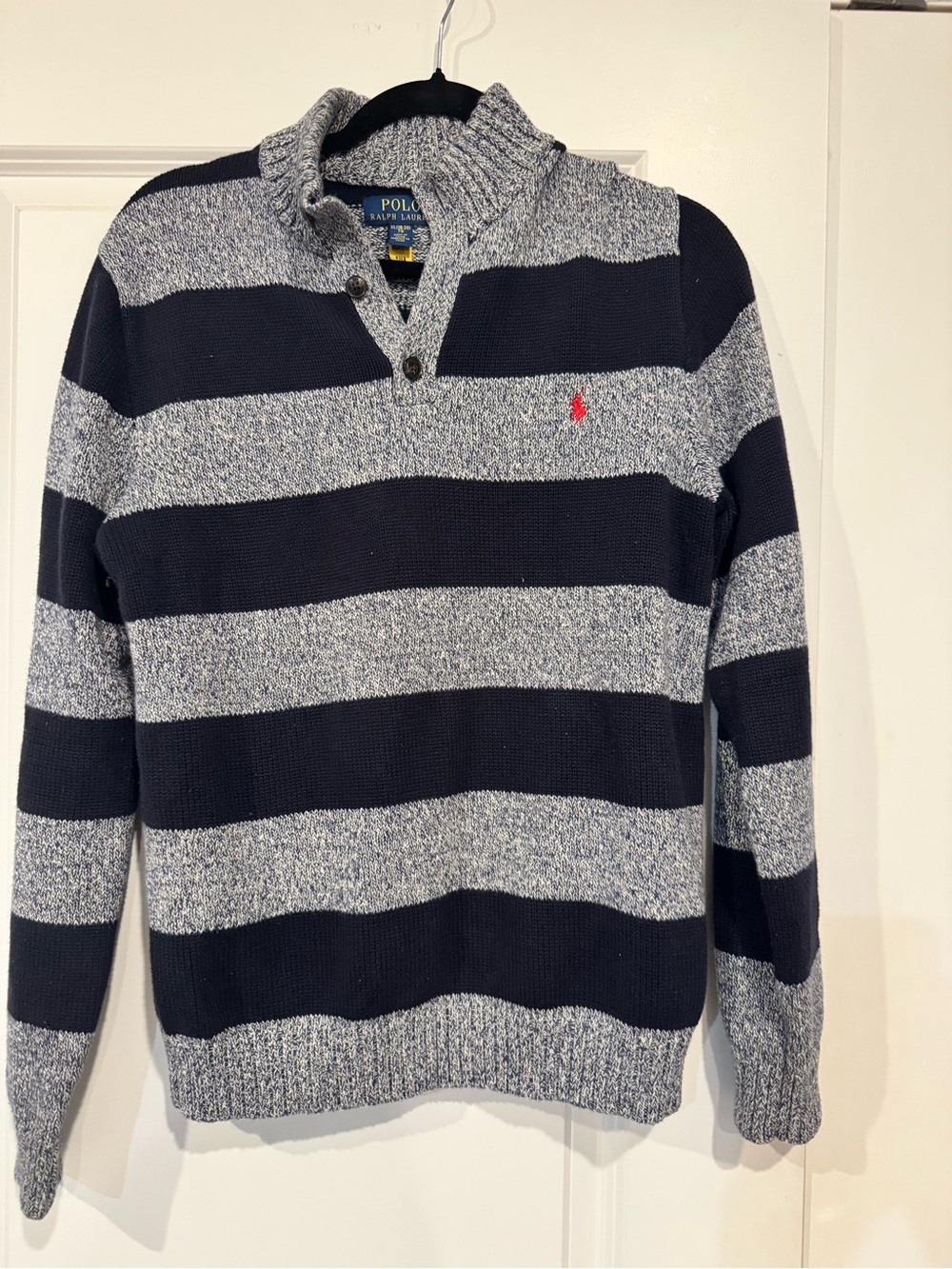 Polo by Ralph Lauren Navy and Heather Gray Striped Zip-Up Sweater